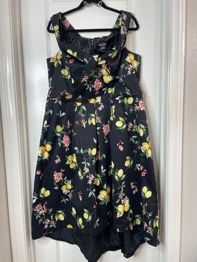City Chic Black High-Low Dress with Yellow Lemon & Pink Floral Print